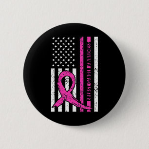 Ribbon Breast Cancer Awareness Month American Flag 2 Inch Round Button