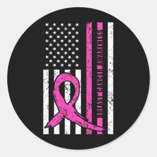 Ribbon Breast Cancer Awareness Month American Flag Classic Round Sticker
