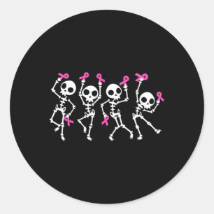 Ribbon Breast Cancer Awareness Skeleton Women Men  Classic Round Sticker