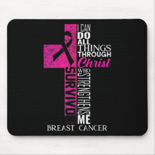 Ribbon Breast Cancer Survivor Christian Cross  Mouse Pad