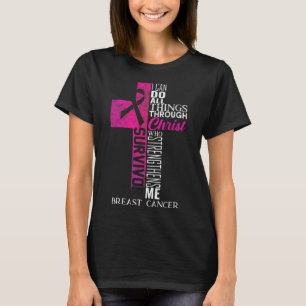 Ribbon Breast Cancer Survivor Christian Cross  T-Shirt