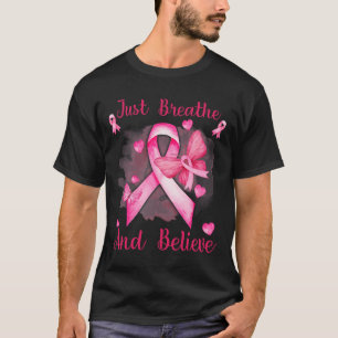 Ribbon Butterfly Breathe And Believe Breast Cancer T-Shirt