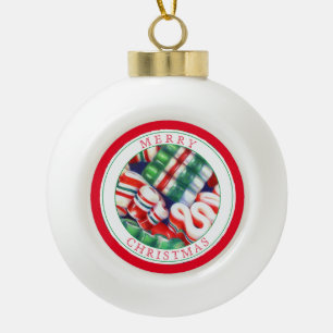 RIBBON CANDY Ceramic Ball Ornament + Text