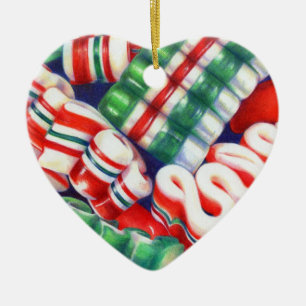RIBBON CANDY Ceramic Heart Ornament