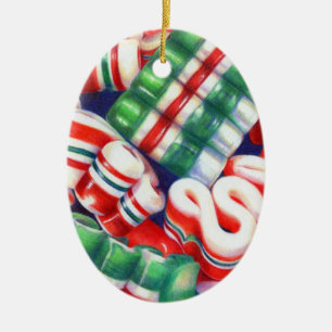 RIBBON CANDY Ceramic Oval Ornament