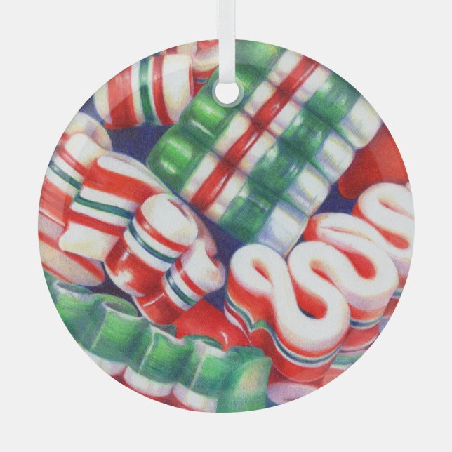 RIBBON CANDY Glass Circle Ornament (Front)
