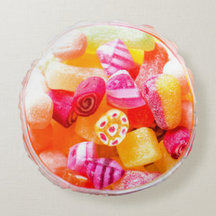 Ribbon candy jar cute colourful sweets pink round pillow