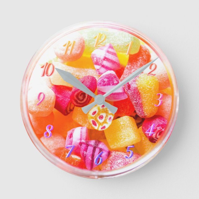 Ribbon candy jar cute colourful sweets round clock (Front)