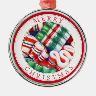 RIBBON CANDY Premium Round Ornament + Text