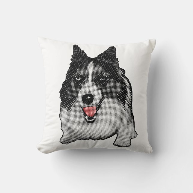 Ribbon‑Corner Corgi Accent Throw Pillow (Front)