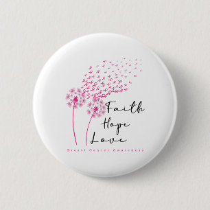 Ribbon Dandelion Faith Hope Love Breast Cancer 2 Inch Round Button