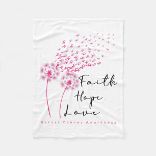 Ribbon Dandelion Faith Hope Love Breast Cancer  Fleece Blanket