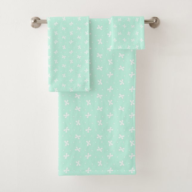Ribbon & Dot (Mint Green)  Bath Towel Set (Insitu)