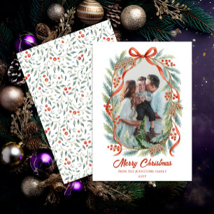 Ribbon Evergreen Photo Christmas Holiday Card