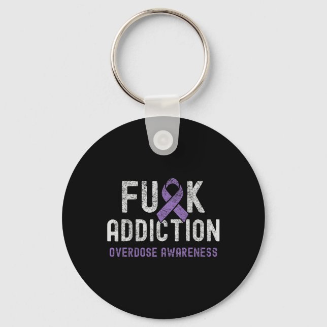 Ribbon Fck Addiction Overdose Awareness  Keychain (Front)