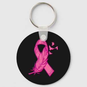 Ribbon Feather Bird Cute Breast Cancer Awareness G Keychain
