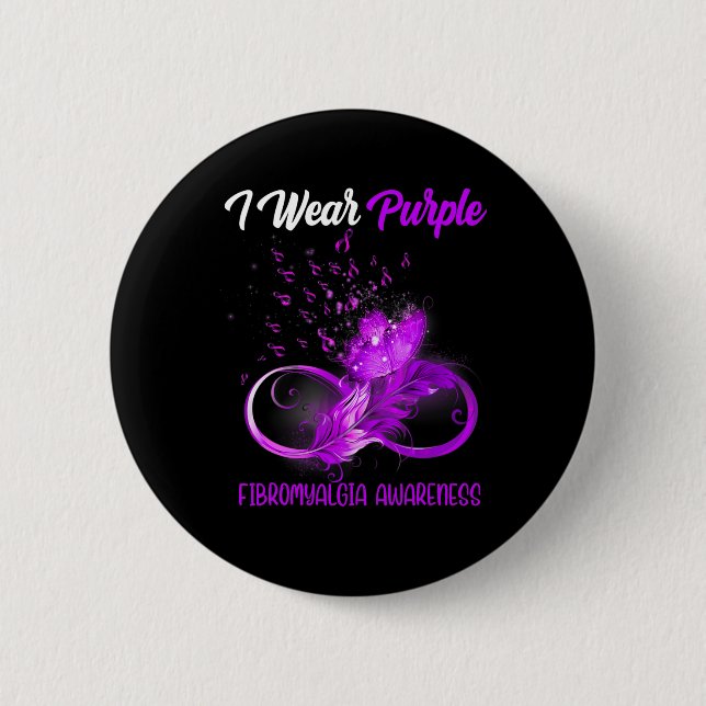 Ribbon Feather Fibromyalgia Awareness  2 Inch Round Button (Front)