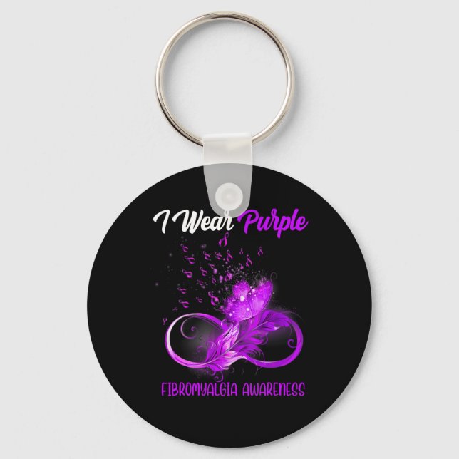 Ribbon Feather Fibromyalgia Awareness  Keychain (Front)