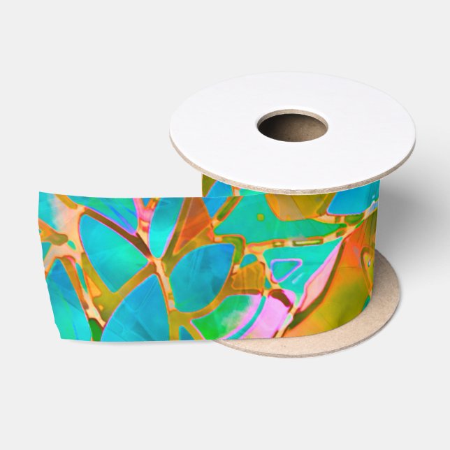 Ribbon Floral Abstract Stained Glass Satin Ribbon (Spool)