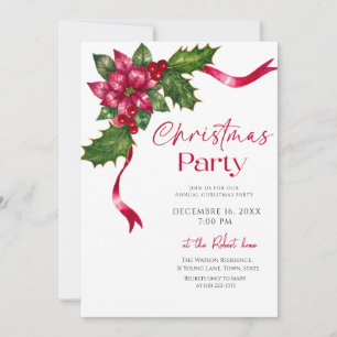Ribbon floral Christmas Holiday Party Invitation