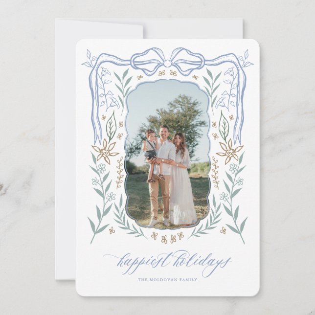 Ribbon Frame Christmas Card with Bow (Front)