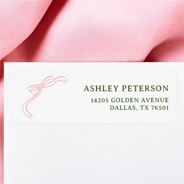 Ribbon French Pink Green Mariage Adresse de retour (Créateur téléchargé)