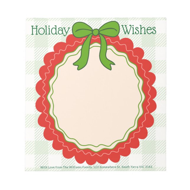 Ribbon & Frills Holiday Message Personalized Notepad (Front)