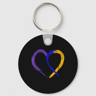 Ribbon Heart Bladder Cancer Purple Blue And Yellow Keychain