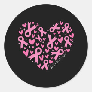 Ribbon Heart Faith Hope Love Breast Cancer Awarene Classic Round Sticker