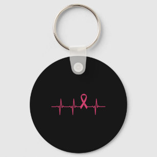 Ribbon Heartbeat Breast Cancer Awareness Gift  Keychain