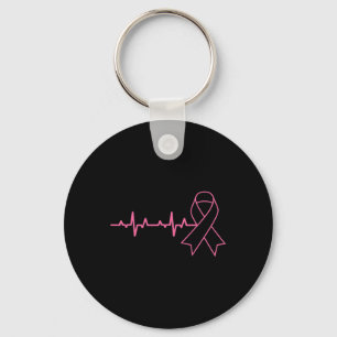 Ribbon Heartbeat Cute Breast Cancer Awareness Gift Keychain
