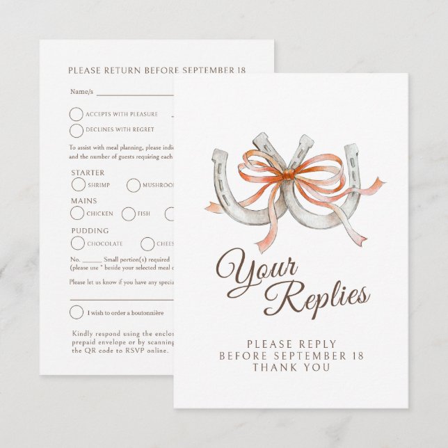 Ribbon Horseshoe Fall Wedding Meal Choice QR Code RSVP Card (Front/Back)