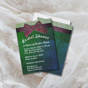 Ribbon, Lace, Green & Blue Burlap Bridal Shower Invitation