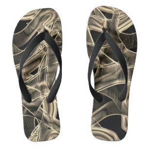 Ribbon-like curves, khaki or beige lines in relief flip flops