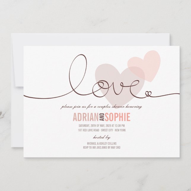 Ribbon Love Sweetheart Couples Shower Party Invite (Front)