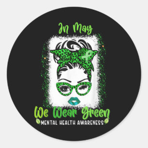 Ribbon Messy Bun Mental Health Awareness Month May Classic Round Sticker