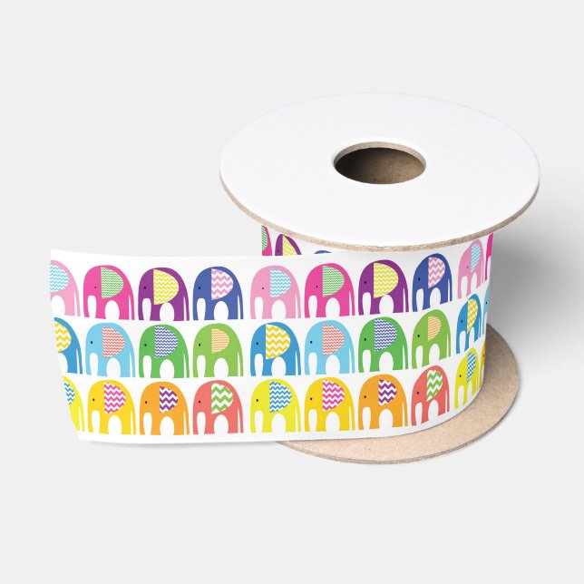 Ribbon - Multi Colored Elephants Satin Ribbon (Spool)