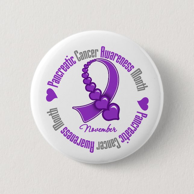 Ribbon of Hearts - Pancreatic  Cancer Awareness 2 Inch Round Button (Front)
