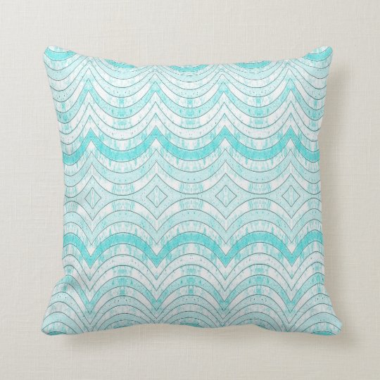RIBBON PATTERN PILLOW, Distressed Cyan Print Throw Pillow
