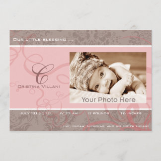 Ribbon pink baby birth announcement