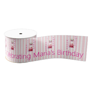 Ribbon Pink & White Stripe Birthday  Grosgrain Ribbon