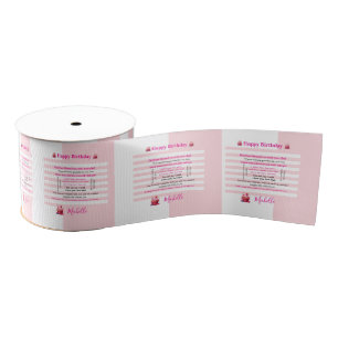 Ribbon Pink & White Stripe Happy Birthday  Grosgrain Ribbon
