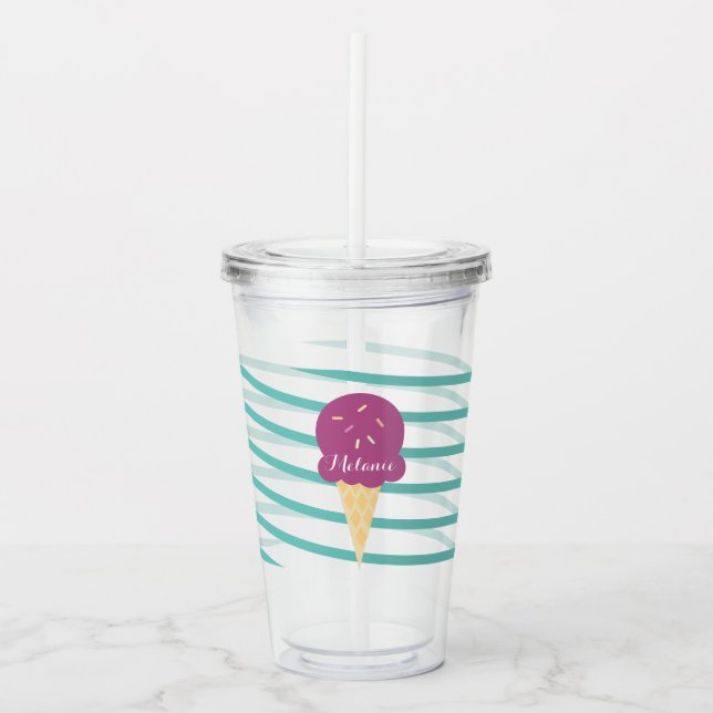 Ribbon Purple Ice-cream Stripes Monogram Acrylic Tumbler (Front)