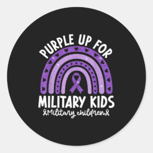 Ribbon purple up for military kids rainbow classic round sticker