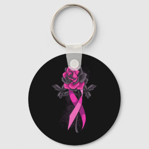 Ribbon Rose Breast Cancer Awareness Survivor Warri Keychain