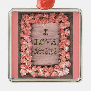 Ribbon Roses & Leaves Satin Frame Square Ornament