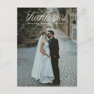 Ribbon Script Top Minimalist Wedding Photo  Postcard