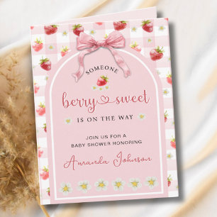  Ribbon Strawberries Berry Sweet Baby Shower Invitation