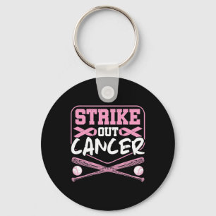 Ribbon Strike Out Cancer Baseball Keychain