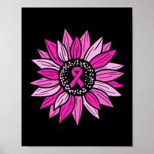 Ribbon Sunflower Breast Cancer Awareness Women Kid Poster